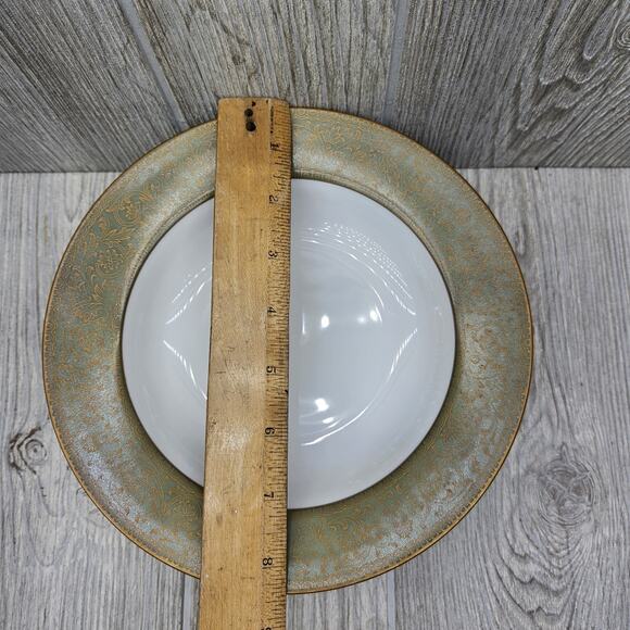 Set Of 4 Sango China Versailles Rim Soup Bowls 8 1/2" Japan #3632 Green Gold - Picture 4 of 7